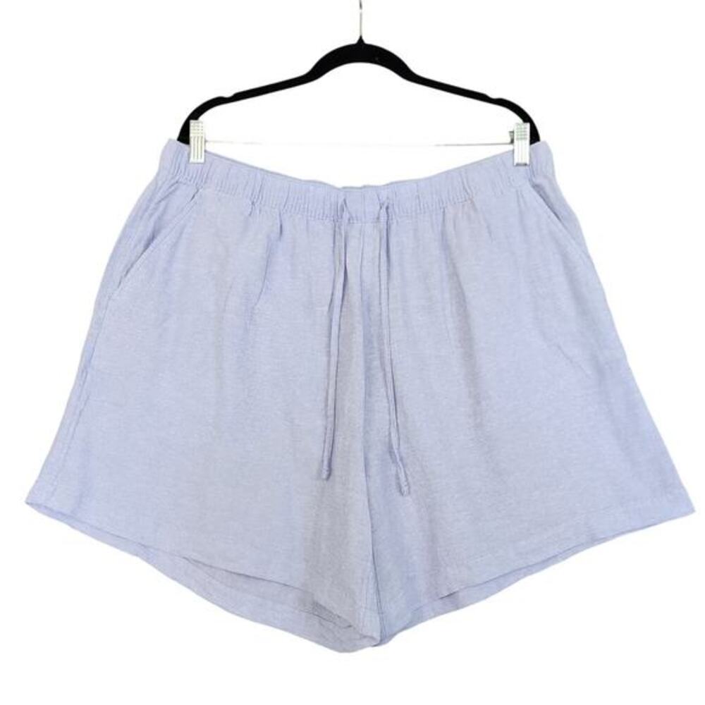 Tahari Womens Linen Pull On Shorts Plus Size 1X Periwinkle Blue Drawstring Waist